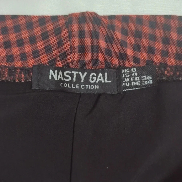 Nasty Gal Gingham Mesh High Waisted Flare Pants, Color Orange/Black Size 4 - Picture 14 of 16